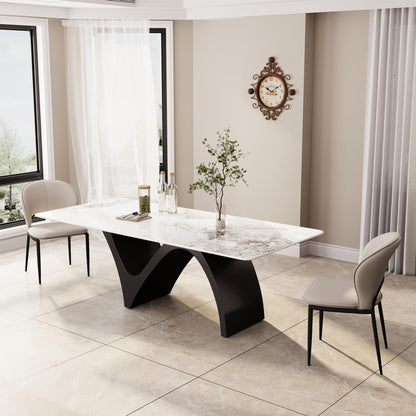 Modern Dining Table for 6, Sintered Stone Dining Tabletop with Unique N-Shaped Metal Base, 71" Rectangle Dining Table for Dining Room Table Kitchen (Table Only)