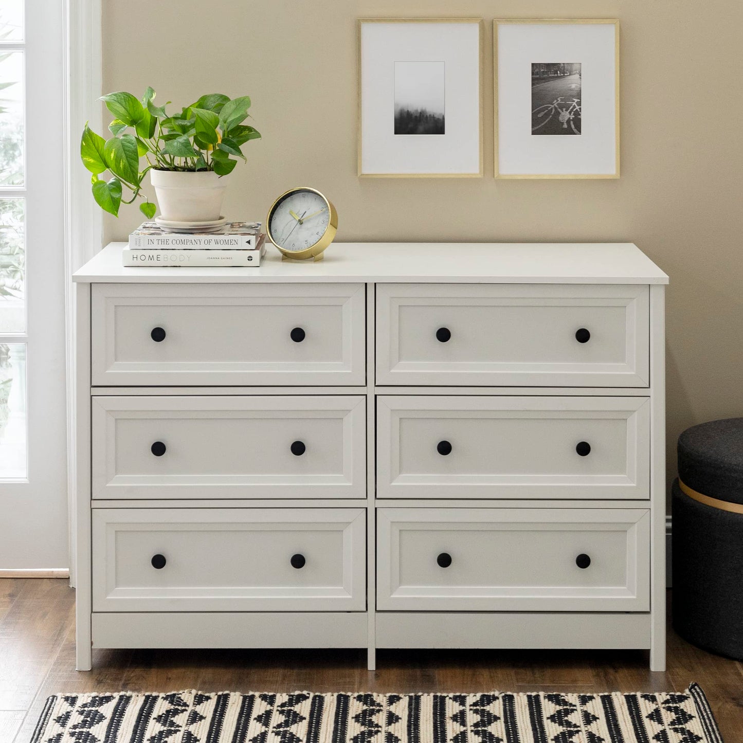 Walker Edison Tahnee 6-Drawer Solid Wood Dresser, 47 Inch, White