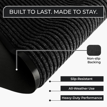 Commercial Door Mat 3'x16' Black, Heavy Duty Industrial Floor Mat for High Traffic Areas, Nonslip Rubber Backing, Large Door Mat for Indoor Entrance or Business Entryway.