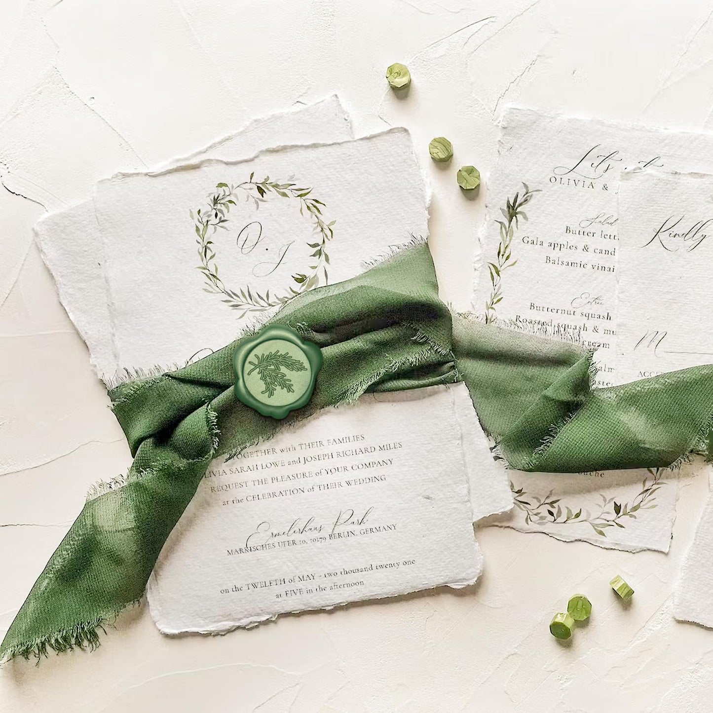 Wax Seal Stickers for Envelope Seals, 50pc Green Self-Adhesive Wax Stamp Stickers for Wedding lnvitations, Cards Envelopes Seal