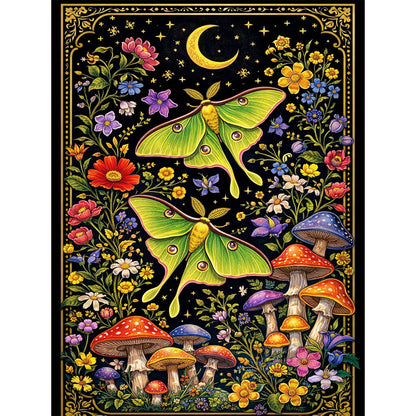 IOHEFY Luna Moth Diamond Painting 12 x 16 Inch Full Drill Acrylic Diamond Art DIY Crystal Rhinestone Night Garden Moth Mushroom Floral Artwork Nano Pearlescent Canvas Wall Decor Gift