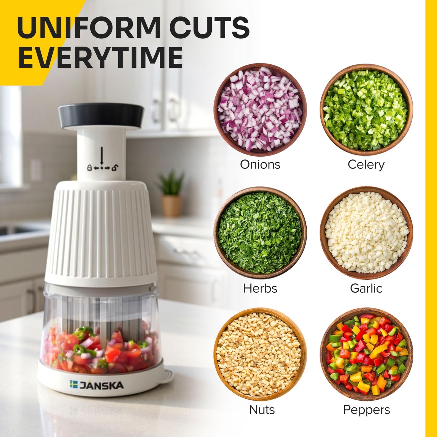 UltraChop Push Food & Vegetable Chopper, Heavy-Duty Stainless Steel Blades, Durable & Ergonomic Design, Veggie, Meat, Garlic Cutter, Slicer, Soft Non-Slip Grip, Home Essentials Kitchen Gadgets