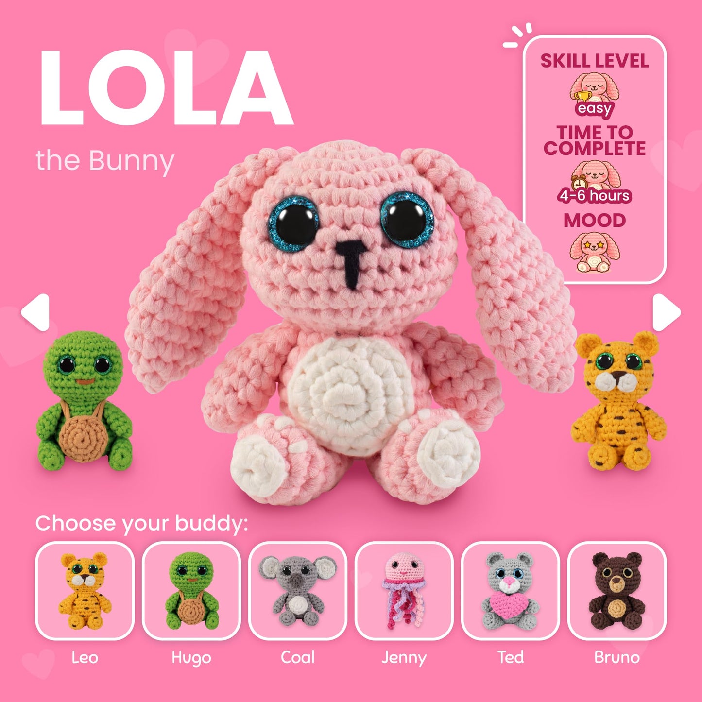 Cookie Box Original Crochet Kit for Beginners – Gift Set to Make Bunny Lola Amigurumi Plushie – Easy DIY Crochet & Knitting Starter Kit with Video and PDF Tutorials