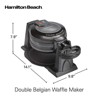 Hamilton Beach 26201 Belgian Waffle Maker with Removable Nonstick Plates, Double Flip, Makes 2 at Once, Black