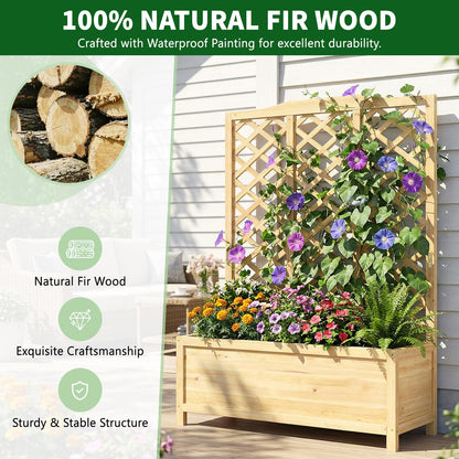 UrGROWA Wooden Raised Garden Bed with Trellis, Freestanding Planter Box with Drainage for Vines Climbing Plants Flowers Herbs, Elevated Gardening Planter for Backyard Balcony Patio