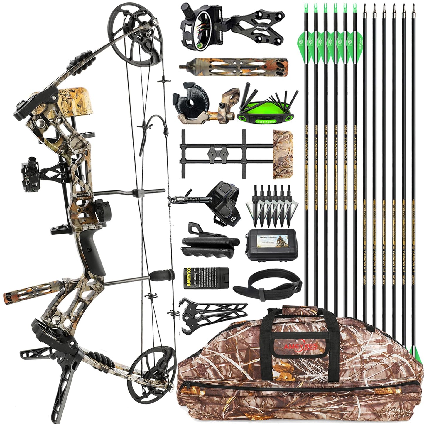surwolf Archery Hunting Compound Bow Kit RTH 30-70 LBS Draw Length 23.5"-31", IBO 325FPS, Target Shooting Bow with Accessories for Bowfishing Archery Hunting (Camo Kit PRO)