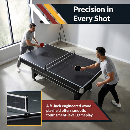 Hathaway Spartan 2-in-1 6ft Pool Table with Ping Pong Top for Game Room – With Red Felt, Engineered Wood Frame, Drop Pockets, Cues, Balls, Triangle, Chalk, Net, Paddles, Balls – Black Finish