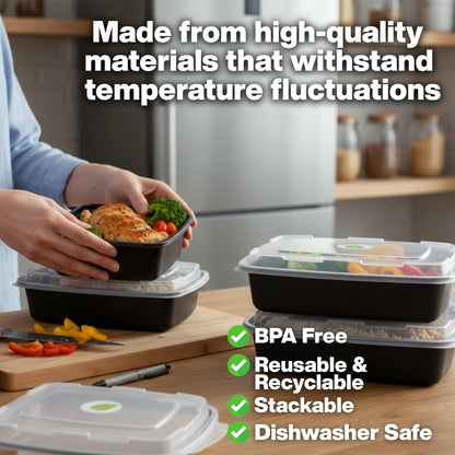 ProTakeOut Meal Prep Containers [30 Pack] Rectangular Food Storage Containers with Lids, Bento Box, BPA Free, Stackable, Microwave/Dishwasher/Freezer Safe To Go Food Containers for Meal Prep (38 oz)