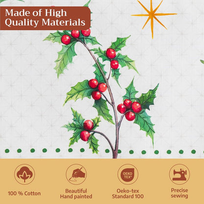 Maison d' Hermine Table Cloth Rectangle Table 100% Cotton 70 x 140 Inches Fall Tablecloth Reusable Everyday Use for Thanksgiving Christmas Decorations Dining Farmhouse Party (Poinsettia Christmas)