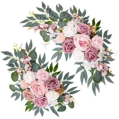 Wedding Arch Decorations 2 Pack - Reusable Artificial Hanging Flowers Floral Swag Greenery Garland for Wedding Welcome Sign Backdrop Bridal Ceremony Reception Backdrop Decoration, Baby Shower
