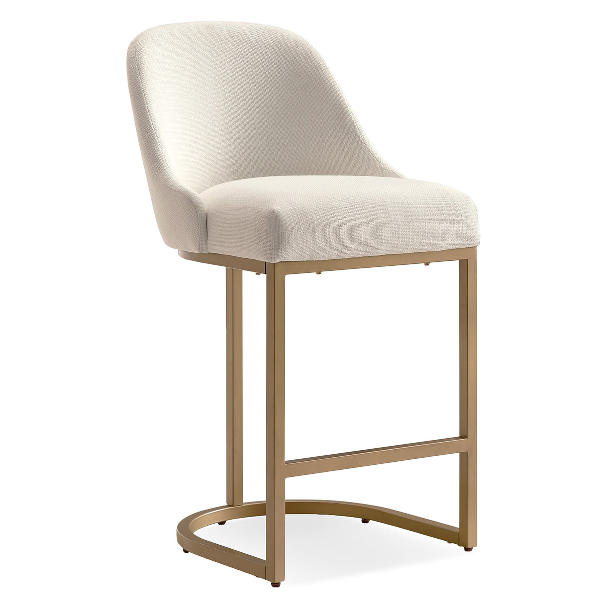 Leick Home 214957 Barrelback Counter Stool with Metal Base, Set of 4, for Elevated Kitchen Counters, High Top Tables, and Bars, Modern White Linen Seat and Gold Metal Base
