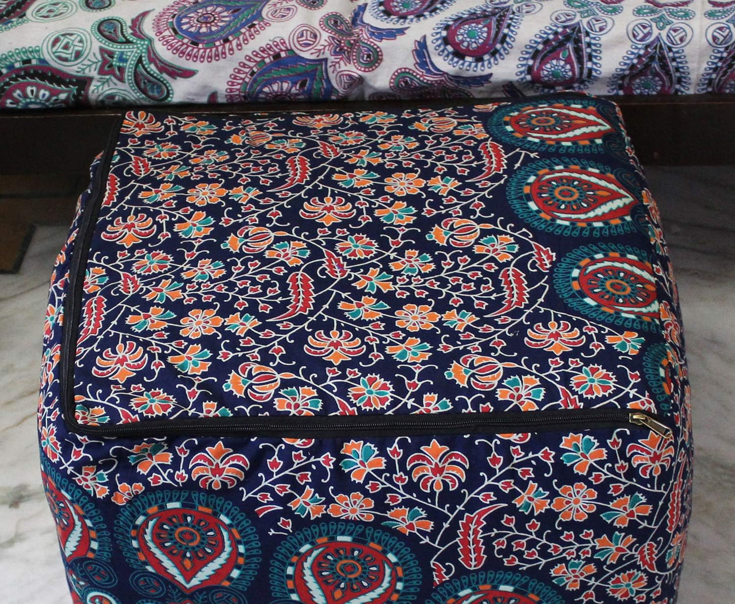 20X20X14 inches, CRAFT KALA Indian Square Patchwork Traditional Pouf Cover Indian Living Room Poufs Cover Decorative