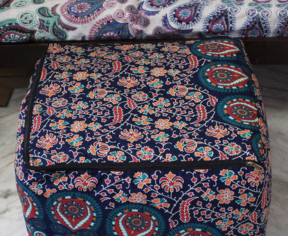 20X20X14 inches, CRAFT KALA Indian Square Patchwork Traditional Pouf Cover Indian Living Room Poufs Cover Decorative