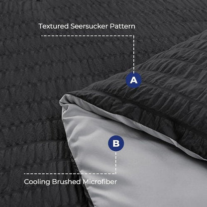 HYMOKEGE California King Comforter Set - 7-Piece All-Season Luxury Bedding in Black & Light Grey