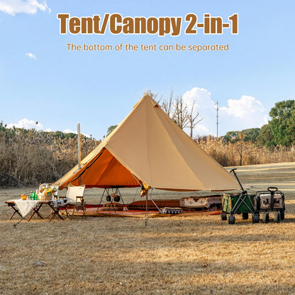 WaldZimmer Canvas Bell Tent Ginger 16.4ft with Stove Jack and Zipped Removable Floor, Luxury Outdoor Glamping Yurt Cotton Tent for Family Truck Car Camping Hunting Party