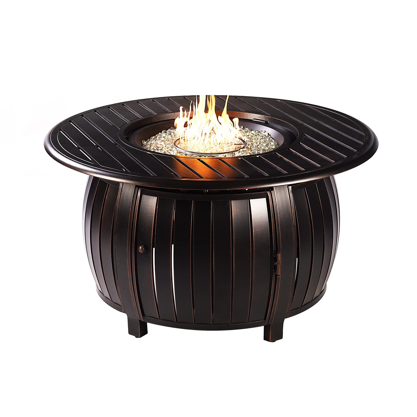 Oakland Living Aluminum 57,0000 BTU 44 in. Round Propane Black Fire Pit Table with Fire Beads, Lid, Propane Tank Cover and Table Fabric Covers in Copper Finish
