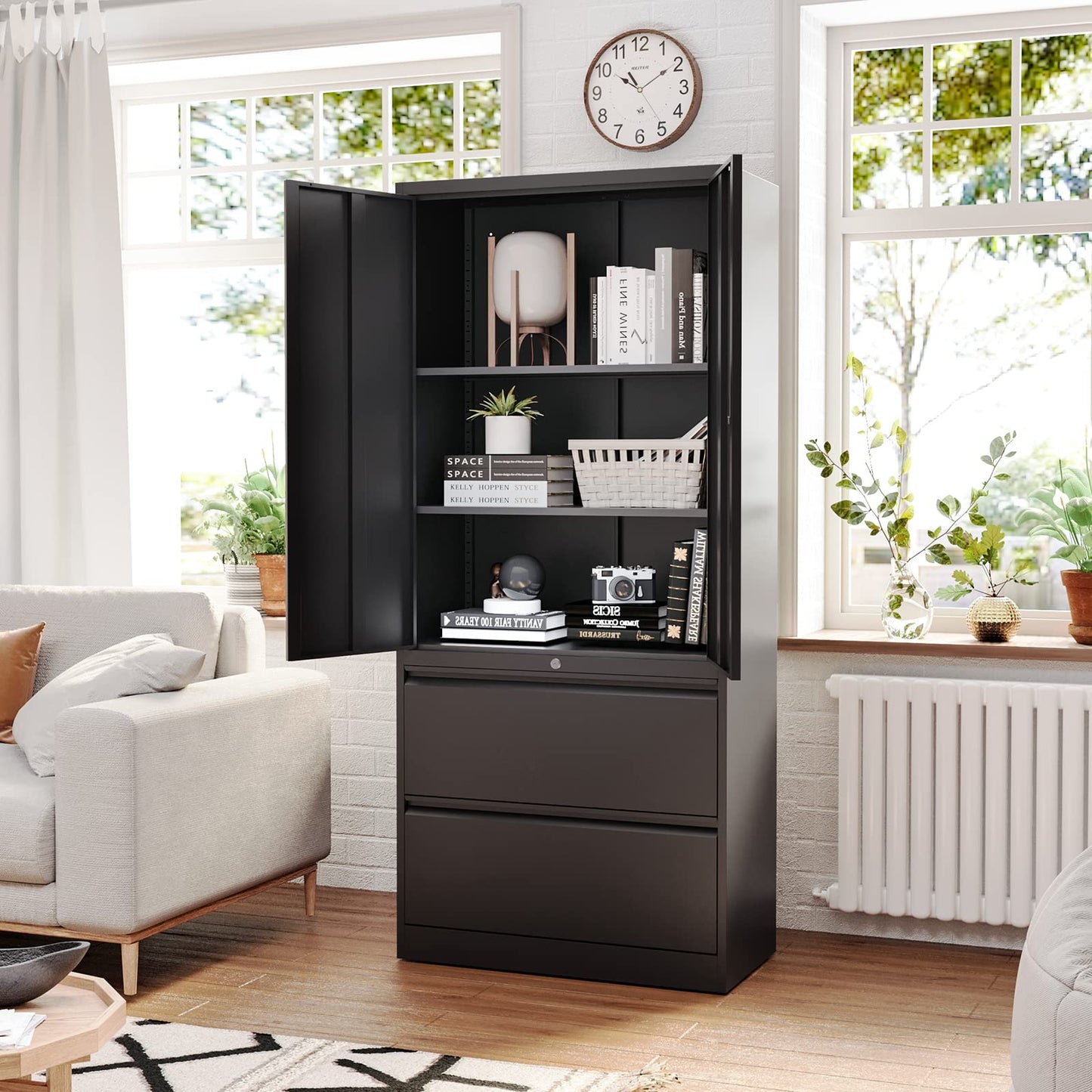 Fesbos Metal Cabinets with Lockable Drawers and Doors Lateral File Cabinets Steel Filing Lockers Book Case for Home Office Hanging Files Letter/Legal/F4/A4 Size