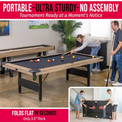 GoSports 8 ft Portable Pool Table - No Assembly Required Folding Billiard Table in Oak