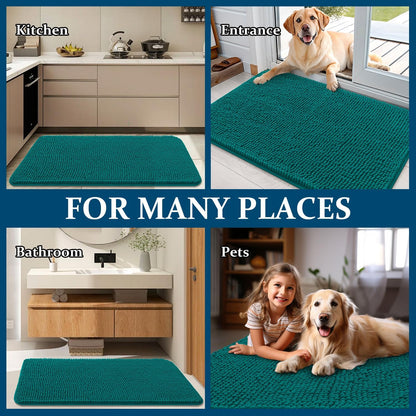 OLANLY Dog Door Mat - Absorbent Non-Slip Washable Doormat for Muddy Paws | 36x24, Quick Dry Chenille, Lake Blue