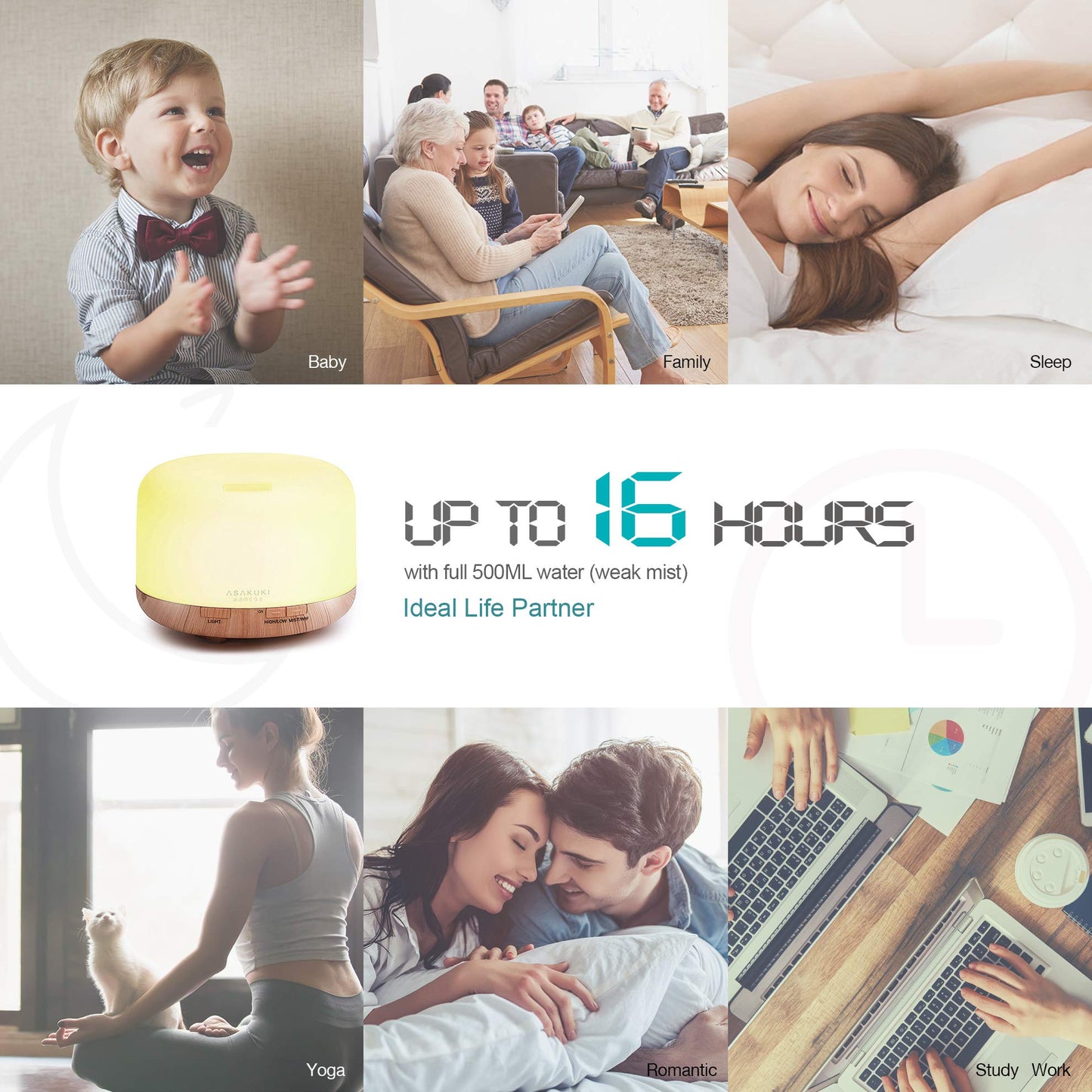 ASAKUKI Essential Oil Diffuser 500ml, Ultrasonic Aromatherapy Humidifier with Remote Control, 7 LED Colors, Timer & Auto-Off, Large Room Diffuser