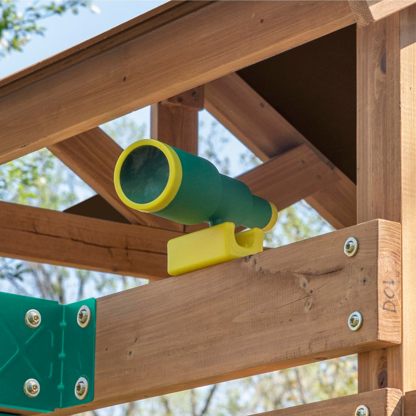 Backyard Discovery Lightning Ridge Cedar Wood Swing Set with Wave Slide, Play Deck, Rock Wall, Sandbox, Belt Swings, Toy Telescope, Steering Wheel, Step Ladder, Outdoor Playset
