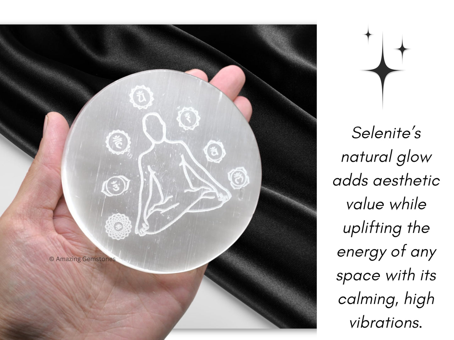 Amazing Gemstone Selenite Crystal Charging Plate For Crystals And Healing Stones, 3" Selenite Crystal Plate Engraved Buddha Coaster For Home, Office Table Decor (Selenite Round Disc)