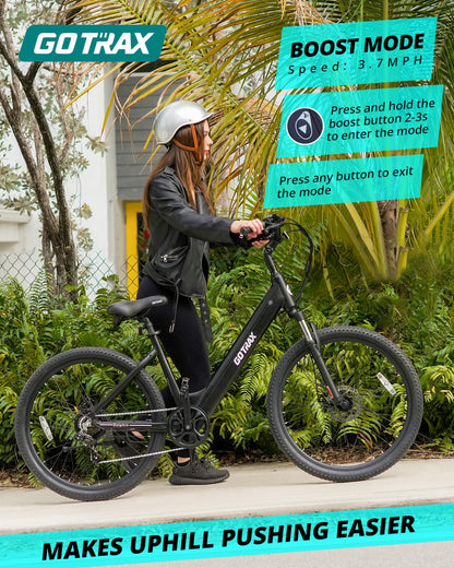 Gotrax 26" Electric Bike, Max Range 30Miles(Pedal-assist1) & 15.5/20Mph Power by 250/350W, 3 Riding Modes & Adjustable Seat, 7-Speed & Front Shock Absorber, Commuter Electric Bicycle for Adults, Black