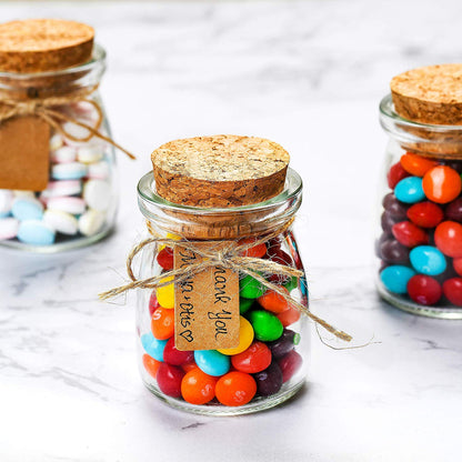Otis Small Glass Bottles - Mini Jars w/Cork Stoppers - Round 100ml Mason Jars for Crafts, Candle Holders & Potion Bottles – 12 Pack