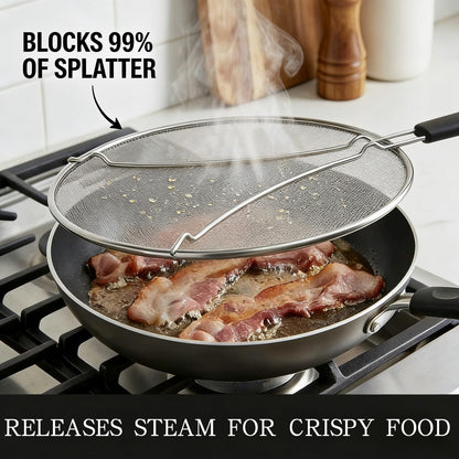 HOMEAVA Splatter Screen for Frying Pan 13 Inch - Stainless Steel Grease Splatter Guard - Oil Splash Guard & Fine Mesh Cover for Cooking Bacon, Fried Chicken & Popcorn