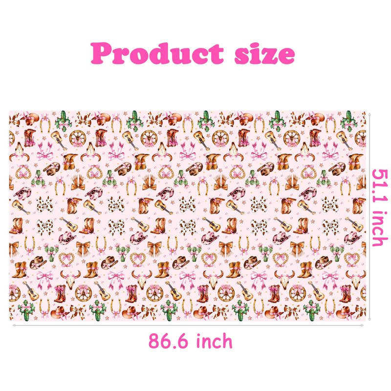 umoni Cowgirl Party Supplies Pink Western Cowgirl Tablecloth 2PCS Coquette Cowgirl Party Supplies Tablecover Disposable Wild West Guitar Bow and Boot Table Cover for Birthday Baby Shower Decor