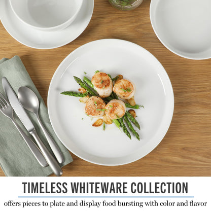 Martha Stewart Selma Chip & Scratch Resistant Dinnerware Set Service for 4 (16pcs) – White Plates and Bowls, Durable Dishwasher and Microwave Safe Dishes Set for Everyday Use
