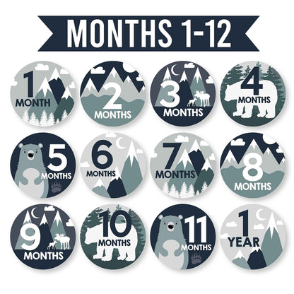 20 Monthly Baby Milestone Stickers Boy - Adventure Baby Monthly Milestone Stickers for Baby Boy, Milestone Baby Monthly Stickers, Baby Month Stickers for Baby Photo Props, Monthly Baby Stickers Boy