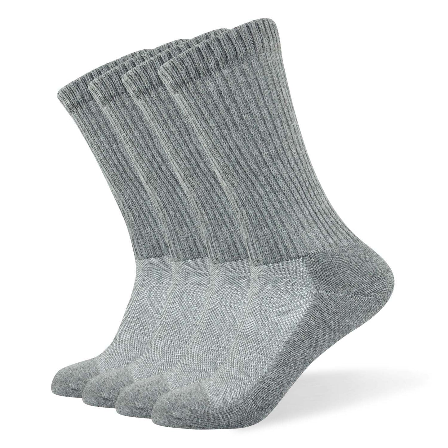 Well Knitting Diabetic Socks for Men & Women, Coolmax Medical Circulation Crew Mid Calf Socks with Seamless Toe, Non-Binding Top, and Padded Sole, 4 Pairs (Grey,L)