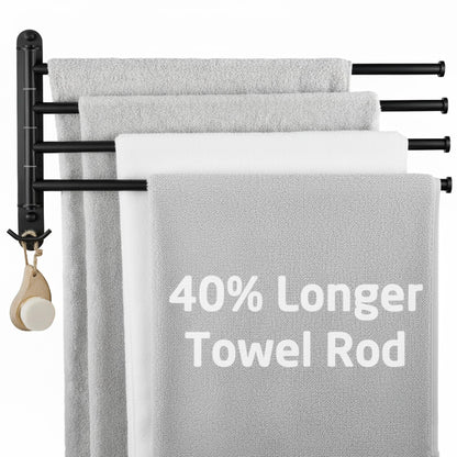 KES Extra Long 19.5" Swivel Towel Rack, Black Swing Arm Towel Bar 4-Arm, Swing Out Towel Rack for Bathroom Wall, Hand Towel Racks Wall Mounted 18/8 Stainless Steel Matte Black, A2103S4L50-BK