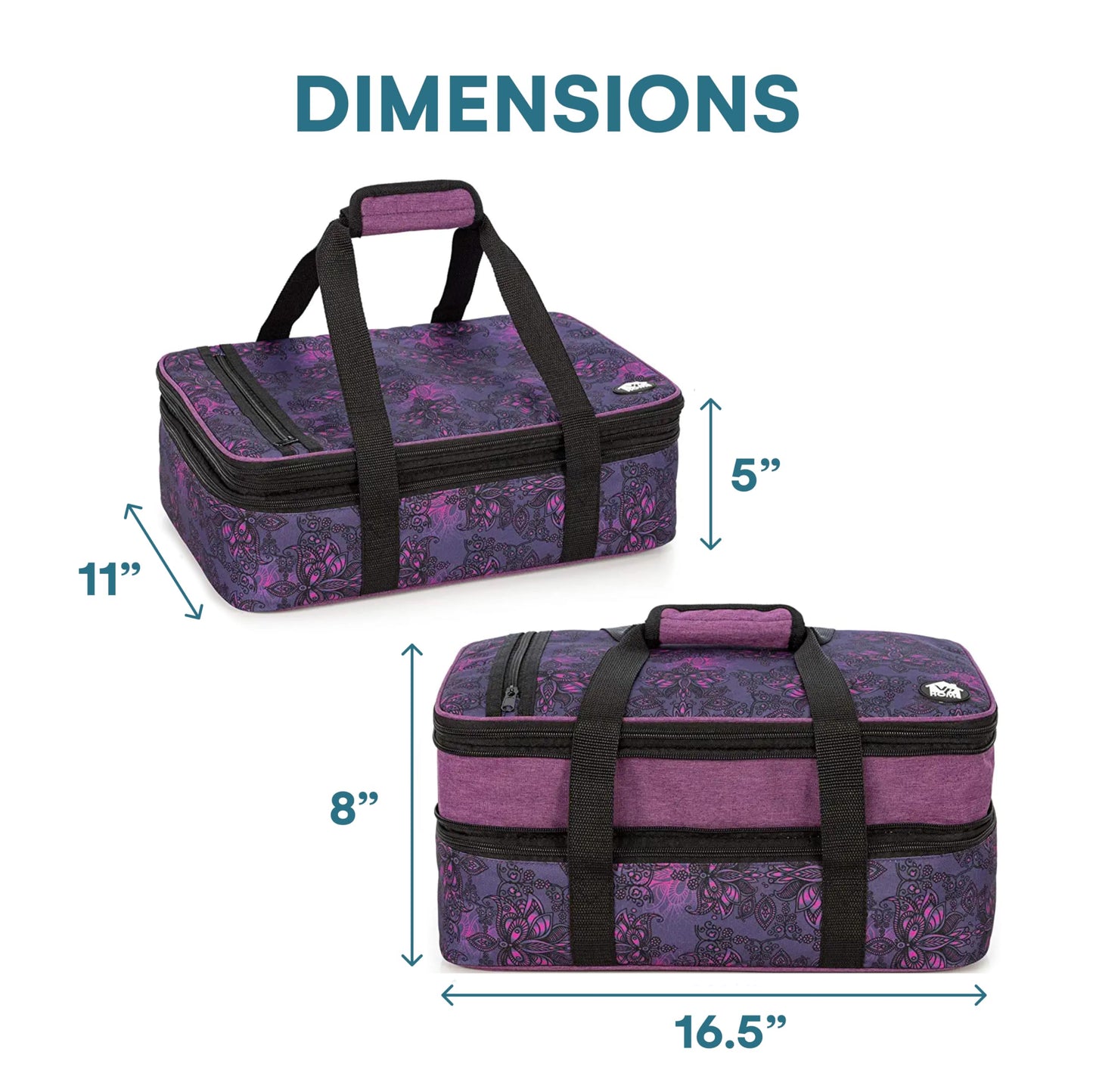 VP Home Double Casserole Insulated Travel Food Containers Carry Bag - Henna Tattoo Design for Trip Birthday Party, Mother's Day, Grocery Store, Supermarket, Outdoor Picnic, and More - Lunch Bag