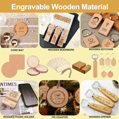 Vercleuim 134pcs Laser Engraving Blanks Kit, 28 Types Laser Engraving Supplies & Engraver Accessories with Basswood, PU Leather, Metal, Acrylic, Fabric for Laser Cutter Engraver