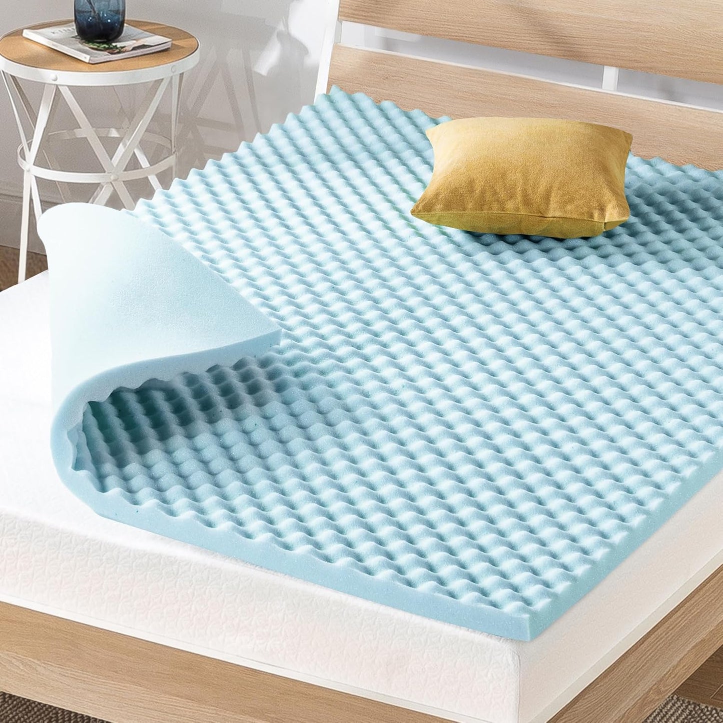 Best Price Mattress 2 Inch Egg Crate Memory Foam, Cooling Gel Infusion Twin Mattress Topper, Blue