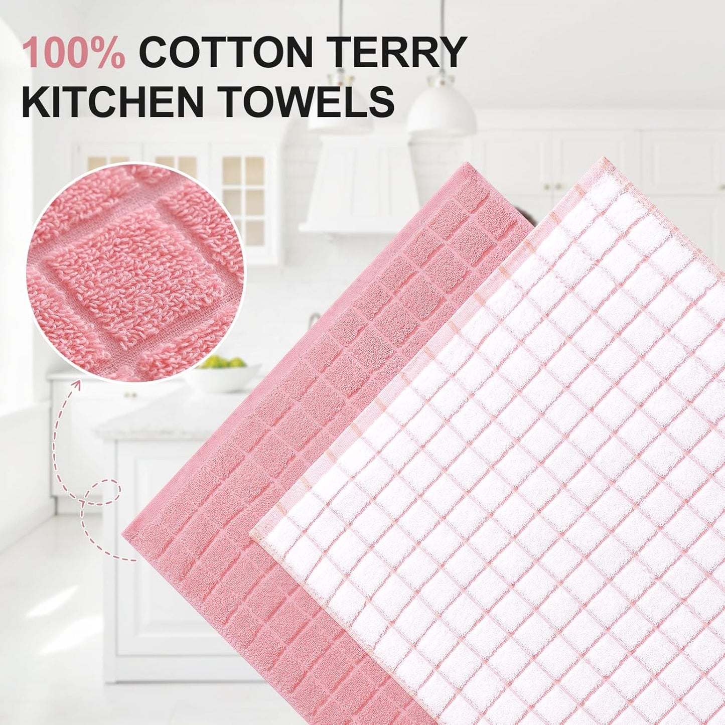 16"x 28", 390 6 Pack Homaxy Premium Cotton Kitchen Towels Large Natural Ring Spun GSM Dish Towels, Super Absorbent