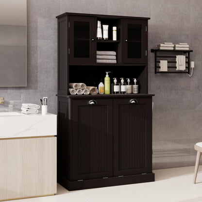 Sang Seiyoga Tilt Out Laundry Hamper Cabinet, Double Compartment Sorter Tall Organizer with 2 Adjustable Shelves & Top Shelf, Space Efficient for Bathroom/Dorm, Easy Clean Interior Black