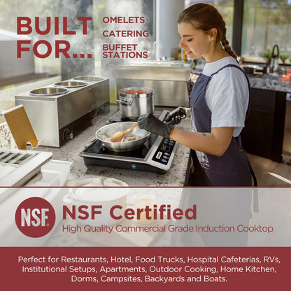 ChangBERT Induction Cooktop NSF Certified Professional Chef Edition Stove, 1800W Commercial Induction Burner with Schott Glass, Large Heating Coil Electric Hot Plate for Restaurant Hotel Food Station