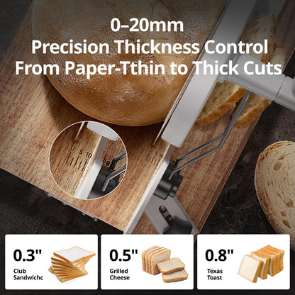 Foldable Manual Bread Slicer with German RSG Blade, Homemade & Sourdough Bread, Adjustable Thickness & Scale, Hand Crank Cutter, Durable Aluminum Alloy Body & Acacia Wood Base