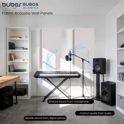 BUBOS 2-Pack Fabric Acoustic Panels with Hanging Hardware, 47.2" x 23.6" x 2" Large Soundproofing Wall Panels, High-Density Sound Absorbing Decor for Home Theater, Studio & Office,Linen