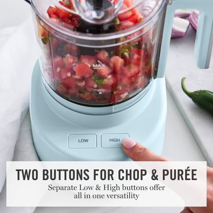 Martha Stewart 3 Cup Food Processor, Electric Vegetable Chopper, Stainless Steel Blades, 24oz BPA-Free Bowl, Pour Spout, Dicing, Mincing, Chop & Puree, Dishwasher Safe, Oil Chute, Easy-Clean, Sky Blue