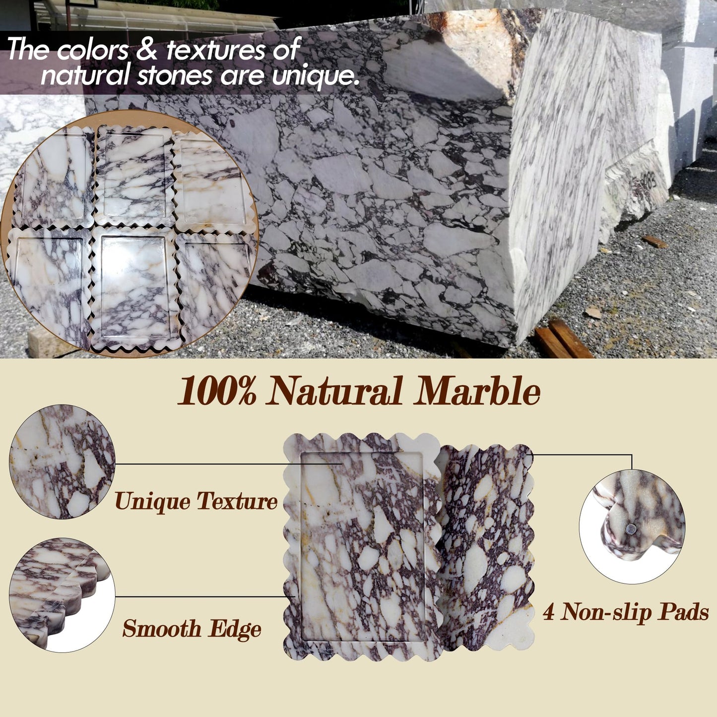YMXYJM Genuine Calacatta Viola Scalloped Marble Tray, Real Natural Marble Stone Tray, Luxury Decorative Trays for Bathroom, Dresser, Vanity, Kitchen, Home Decor, 10.6" x 8", Calacatta Viola Purple