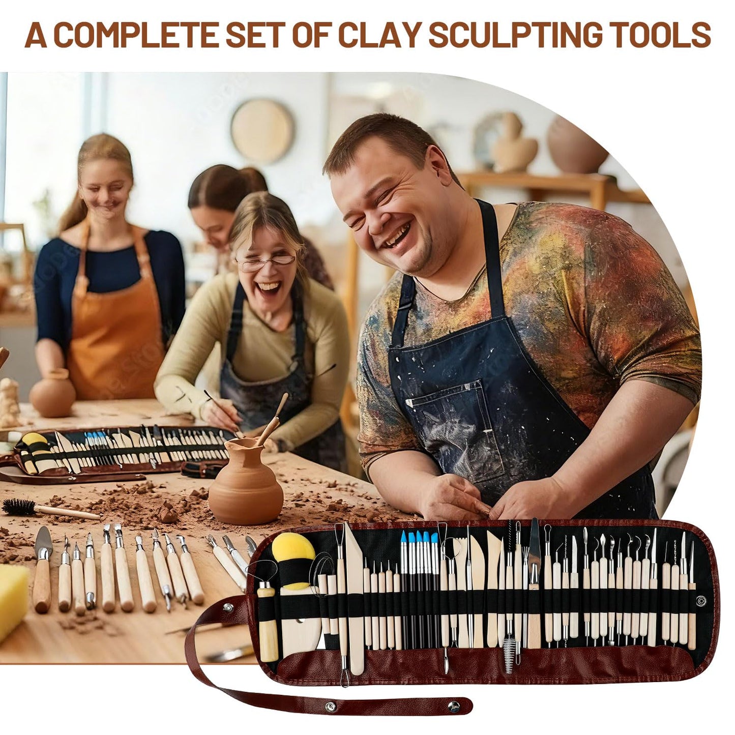 46 PCS Clay Tools Kit, Air Dry Clay Tools, Professional Pottery Tools Set Can be Used for Stippling Carving Molding Shaping Clay Crafts for Adults Beginners Hobbyists Artists