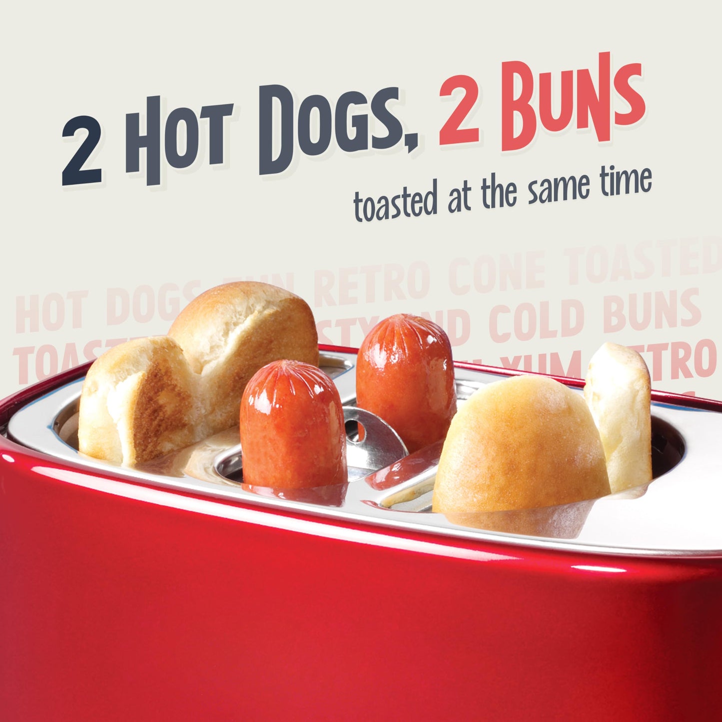 Nostalgia HDT600RETRORED Retro Pop-Up 2 Hot Dog and Bun Toaster, With Mini Tongs, Works With Chicken Dogs, Turkey Dogs, Veggie Links, Sausages and Brats