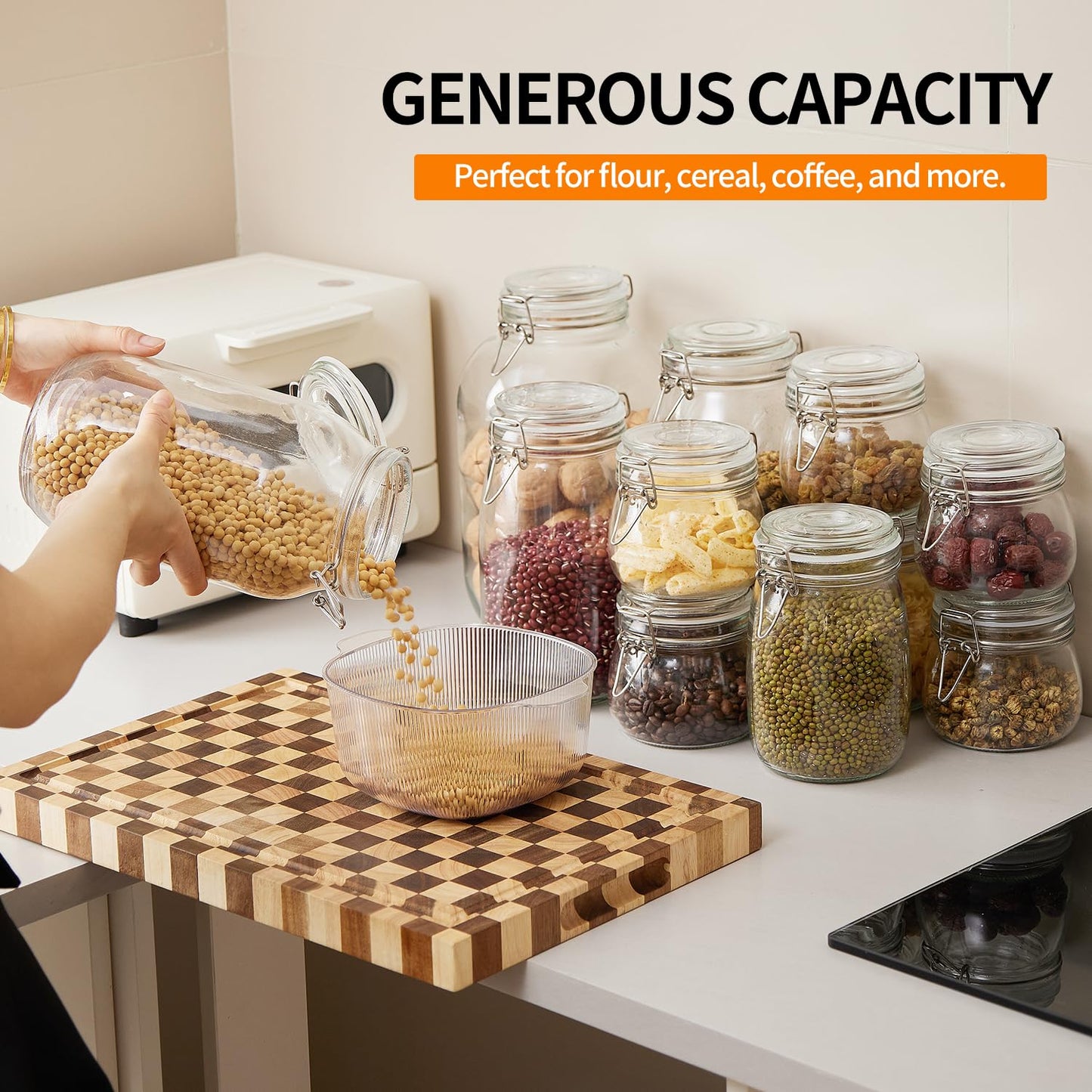 6 Pack 17oz Food Storage Jars with Airtight Lids, Preserving Seal Wire Clip Fastening Glass Containers, Canisters for Kitchen Organization, Flour, Cereal, Pasta, Sugar, Beans, Pickling Jars (17 Oz*6)