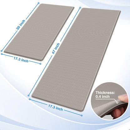 StepRite Kitchen Mats, 2PCS Kitchen Rugs, Cushioned Anti Fatigue Kitchen Mats for Floor, Non-Slip Standing Desk Mat, Waterproof Kitchen Rug Set for Kitchen, Floor, Office, 17.3"x30"+17.3"x47", Khaki