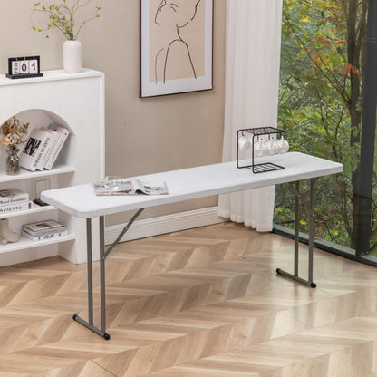 BTEXPERT Set of 5, 5-Foot - 60" Long White Plastic Folding Seminar Training Table Portable 18" Wide Narrow, 29" High, Events Indoor Outdoor Lightweight