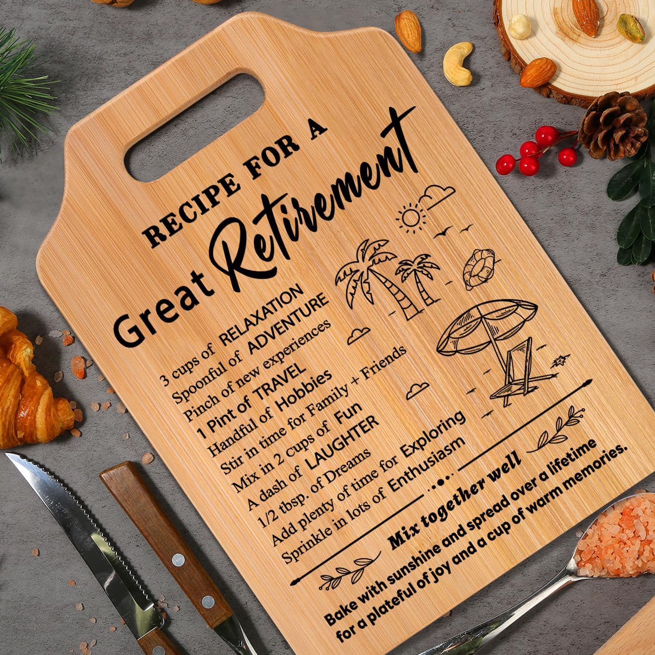 Unique Recipe Retirement Cutting Board for Women, Retirement Gift for Men, Happy Retirement Gift for Teacher Mom Friends